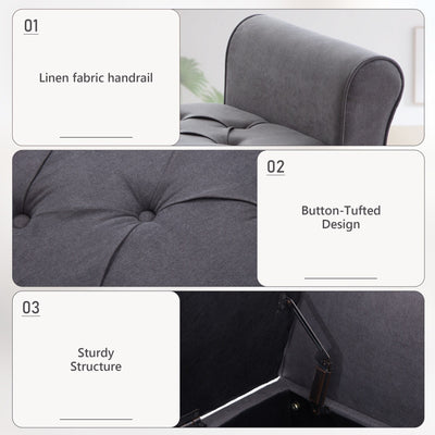 Upholstered Storage Bench Arm Bench Entryway Bench with Tufted Flip Top 50.4 Inches