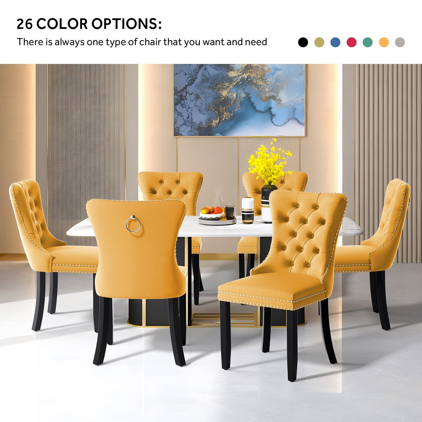 Upholstered Tufted Velvet Dining Chair with Solid Wood Legs Set of 6