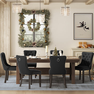 Upholstered Tufted Velvet Dining Chair with Solid Wood Legs Set of 6