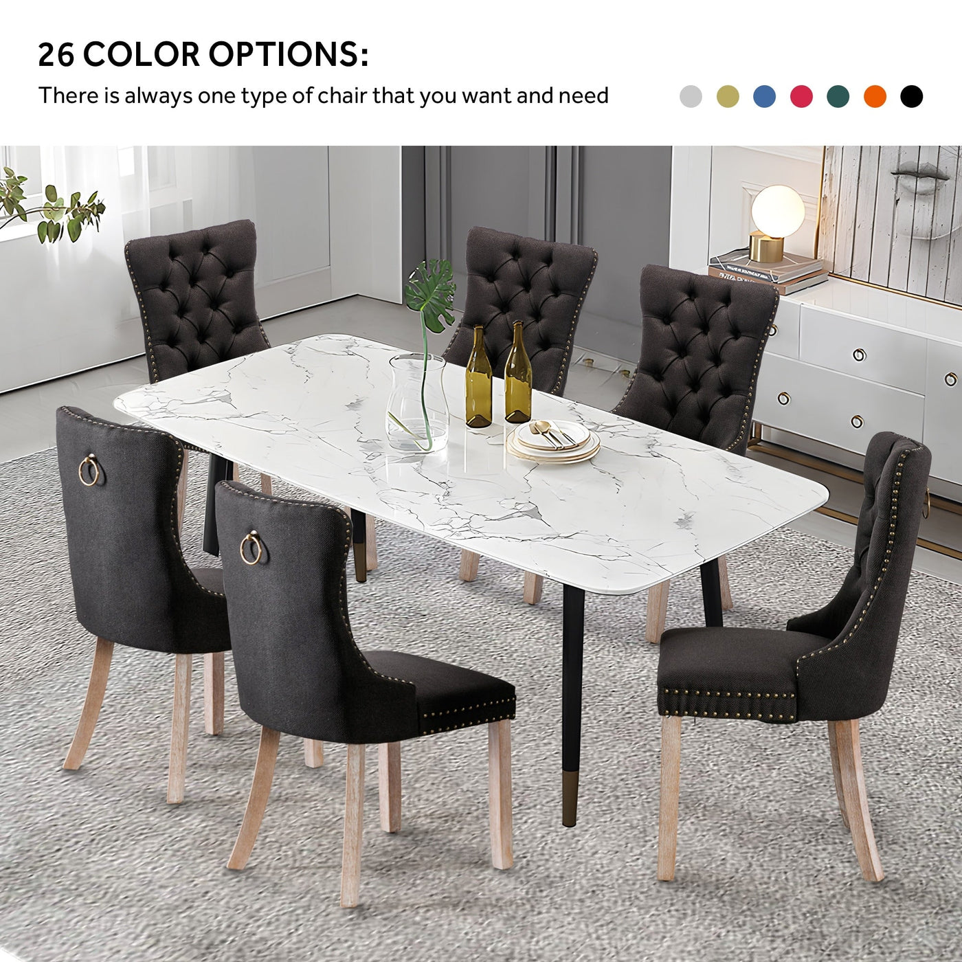 Upholstered Tufted Velvet Dining Chair with Solid Wood Legs Set of 6