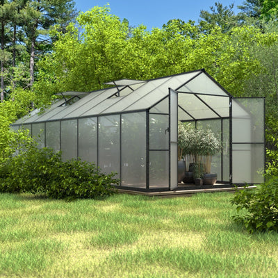 VEIKOUS Aluminum Walk-In Garden Greenhouse Kit with Adjustable Roof Vent and Lockable Door Grey