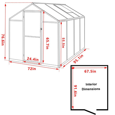 VEIKOUS Aluminum Walk-In Garden Greenhouse Kit with Adjustable Roof Vent and Lockable Door Grey