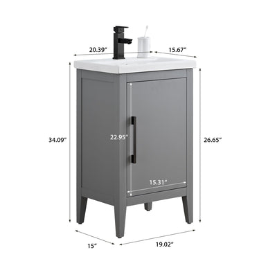 Vanity Art 20 or 24 or 30 Single Sink Bathroom Vanity Cabinet with Ceramic Top