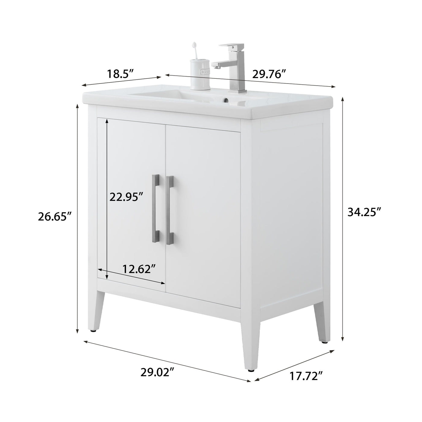 Vanity Art 20 or 24 or 30 Single Sink Bathroom Vanity Cabinet with Ceramic Top