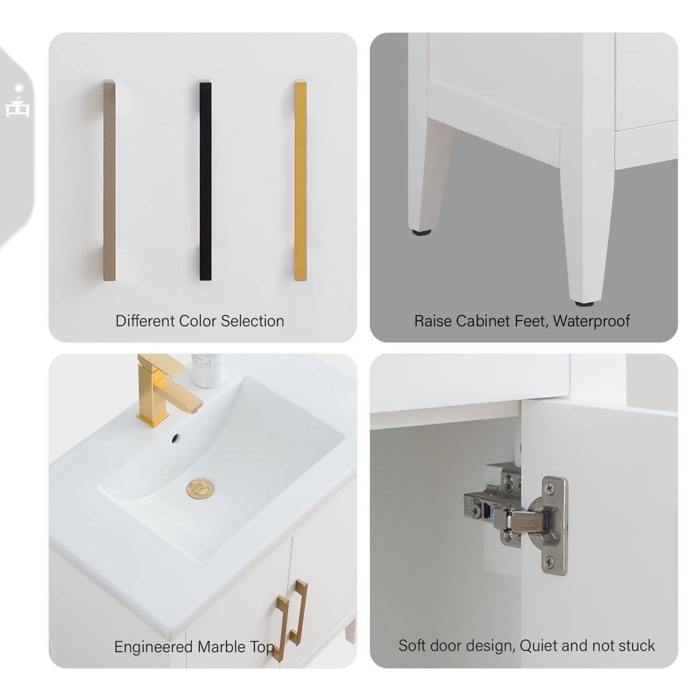 Vanity Art 20 or 24 or 30 Single Sink Bathroom Vanity Cabinet with Ceramic Top