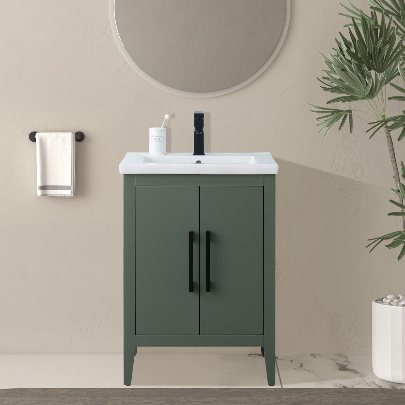 Vanity Art 20 or 24 or 30 Single Sink Bathroom Vanity Cabinet with Ceramic Top