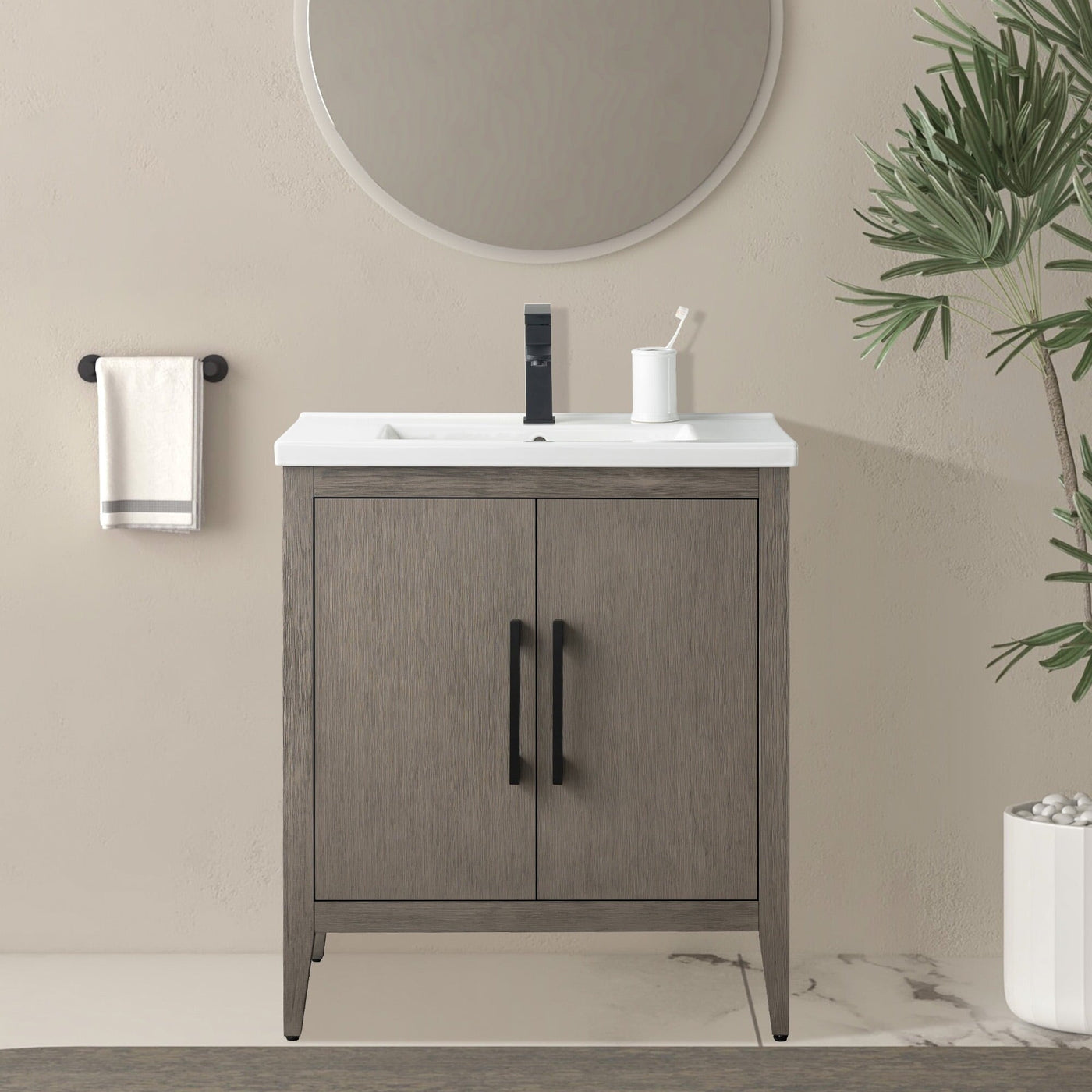 Vanity Art 20 or 24 or 30 Single Sink Bathroom Vanity Cabinet with Ceramic Top