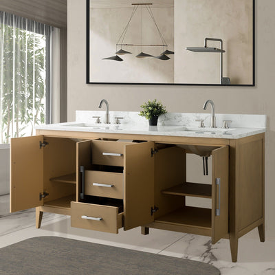 Vanity Art 72 Double Sink Bathroom Vanity Cabinet with Engineered Marble Top