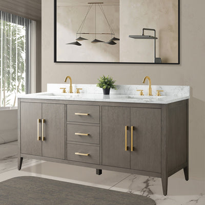 Vanity Art 72 Double Sink Bathroom Vanity Cabinet with Engineered Marble Top