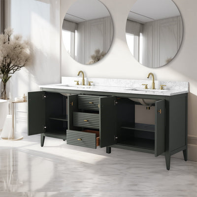 Vanity Art 72 Double Sink Bathroom Vanity Cabinet with Engineered Marble Top