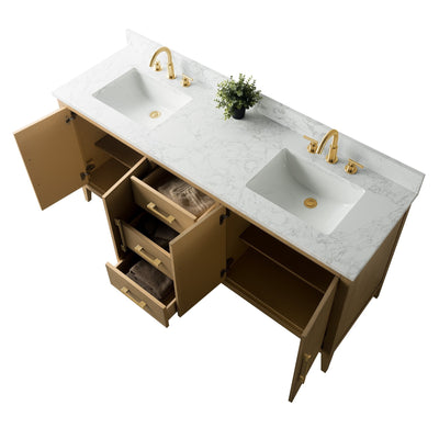 Vanity Art 72 Double Sink Bathroom Vanity Cabinet with Engineered Marble Top