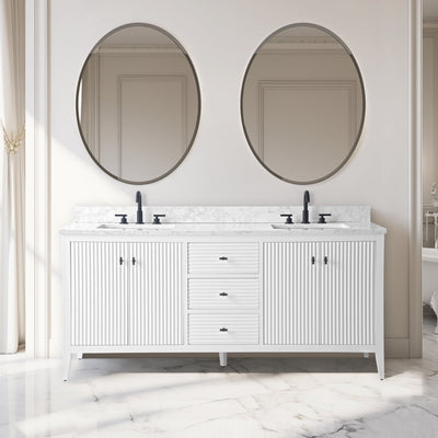 Vanity Art 72 Double Sink Bathroom Vanity Cabinet with Engineered Marble Top