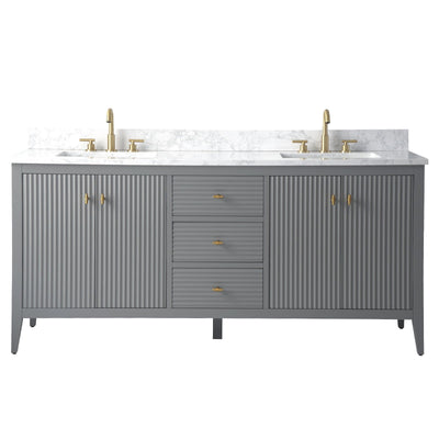 Vanity Art 72 Double Sink Bathroom Vanity Cabinet with Engineered Marble Top