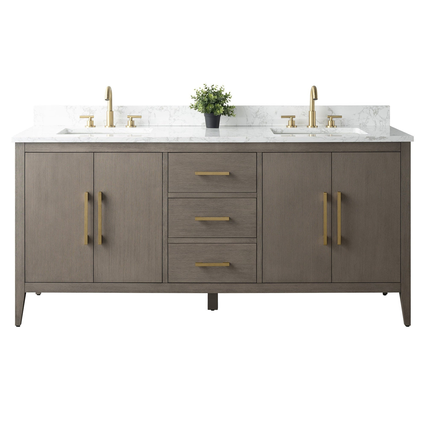 Vanity Art 72 Double Sink Bathroom Vanity Cabinet with Engineered Marble Top