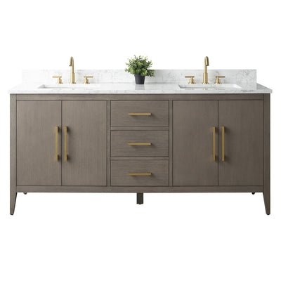 Vanity Art 72 Double Sink Bathroom Vanity Cabinet with Engineered Marble Top