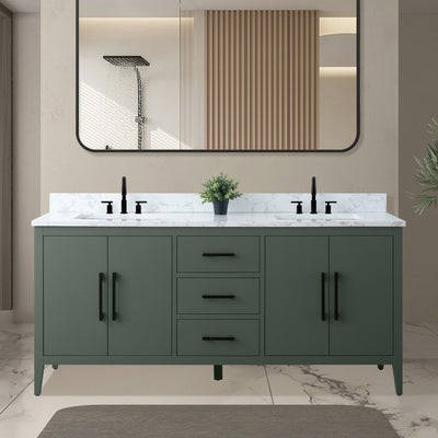 Vanity Art 72 Double Sink Bathroom Vanity Cabinet with Engineered Marble Top