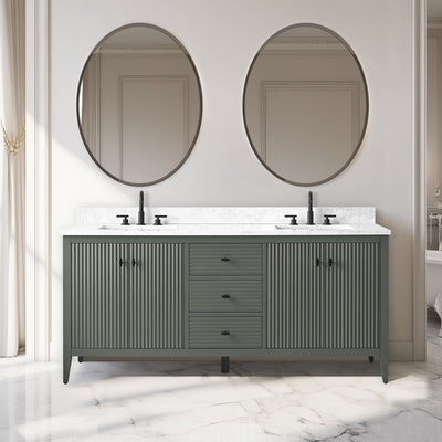 Vanity Art 72 Double Sink Bathroom Vanity Cabinet with Engineered Marble Top