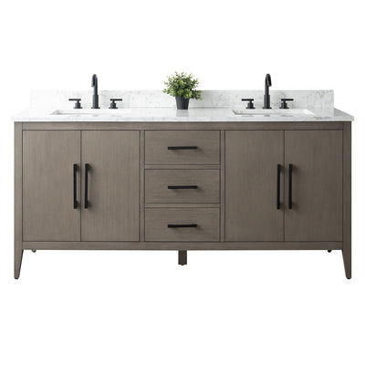 Vanity Art 72 Double Sink Bathroom Vanity Cabinet with Engineered Marble Top