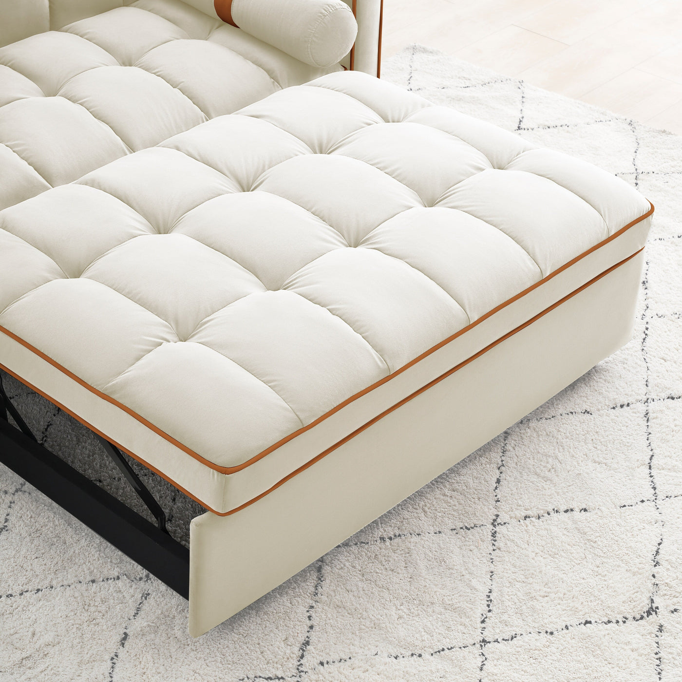 Velvet Convertible 55'' 2-Seater Sleeper Sofa with Pull-Out Bed, Adjustable Recline, Side Pockets, and Phone Holder