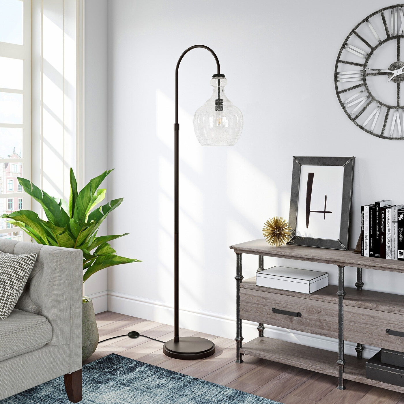 Verona Arc Floor Lamp with Glass Shade