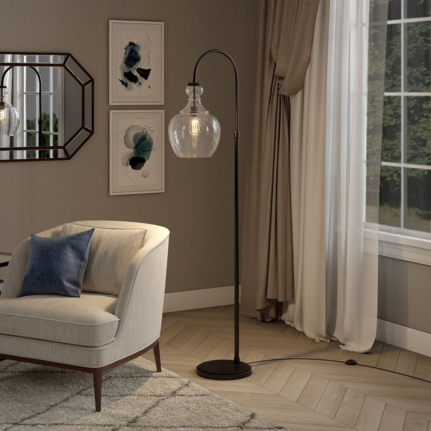 Verona Arc Floor Lamp with Glass Shade