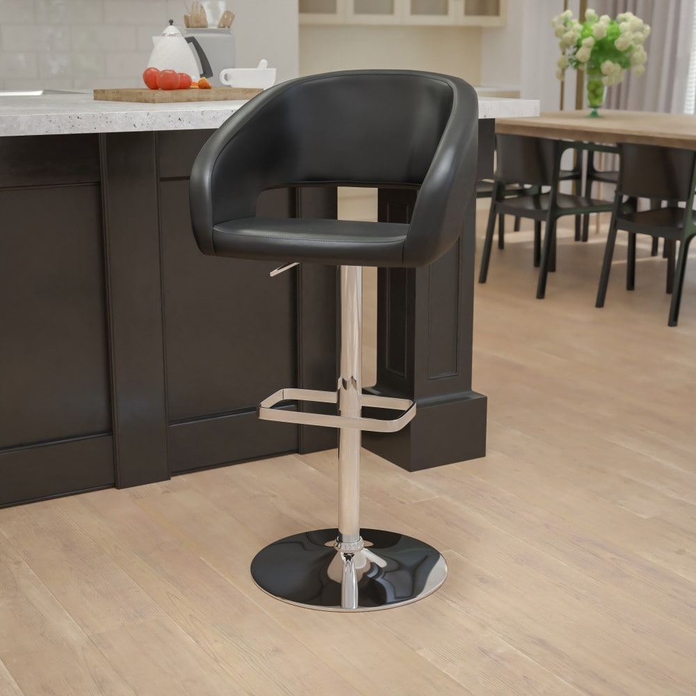 Modern Upholstered Adjustable-Height Barstool with Rounded Back