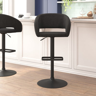 Modern Upholstered Adjustable-Height Barstool with Rounded Back