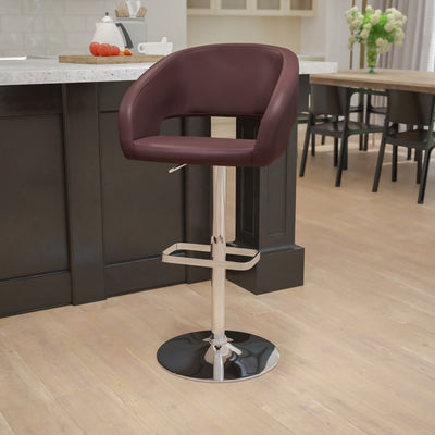 Modern Upholstered Adjustable-Height Barstool with Rounded Back