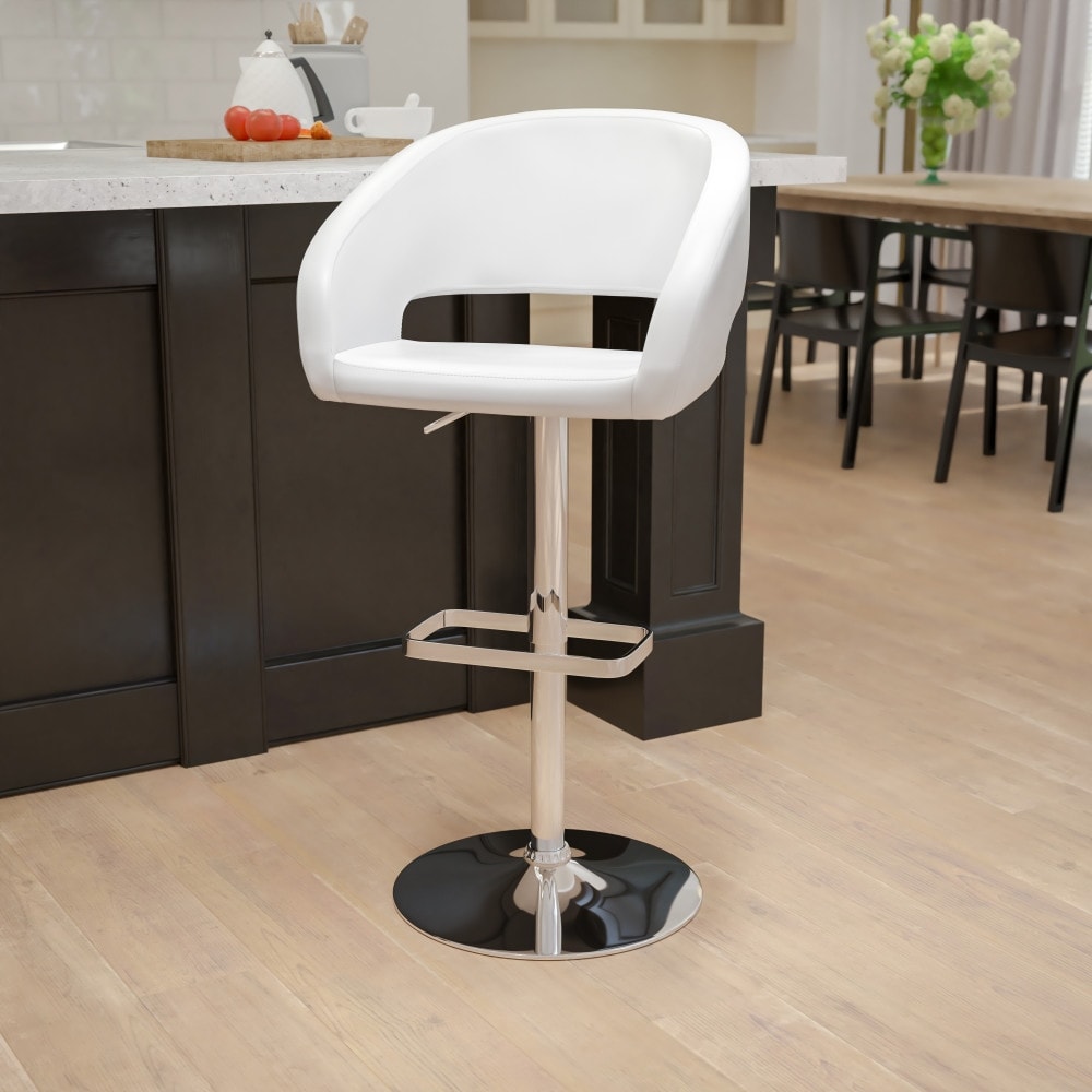 Modern Upholstered Adjustable-Height Barstool with Rounded Back