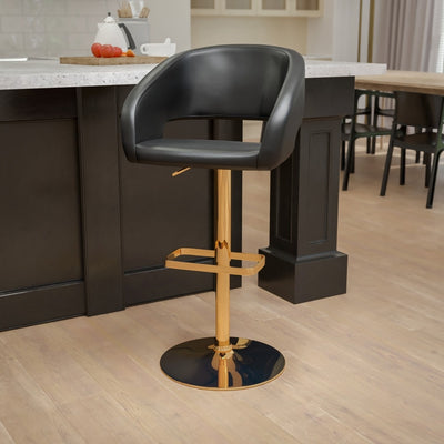 Modern Upholstered Adjustable-Height Barstool with Rounded Back