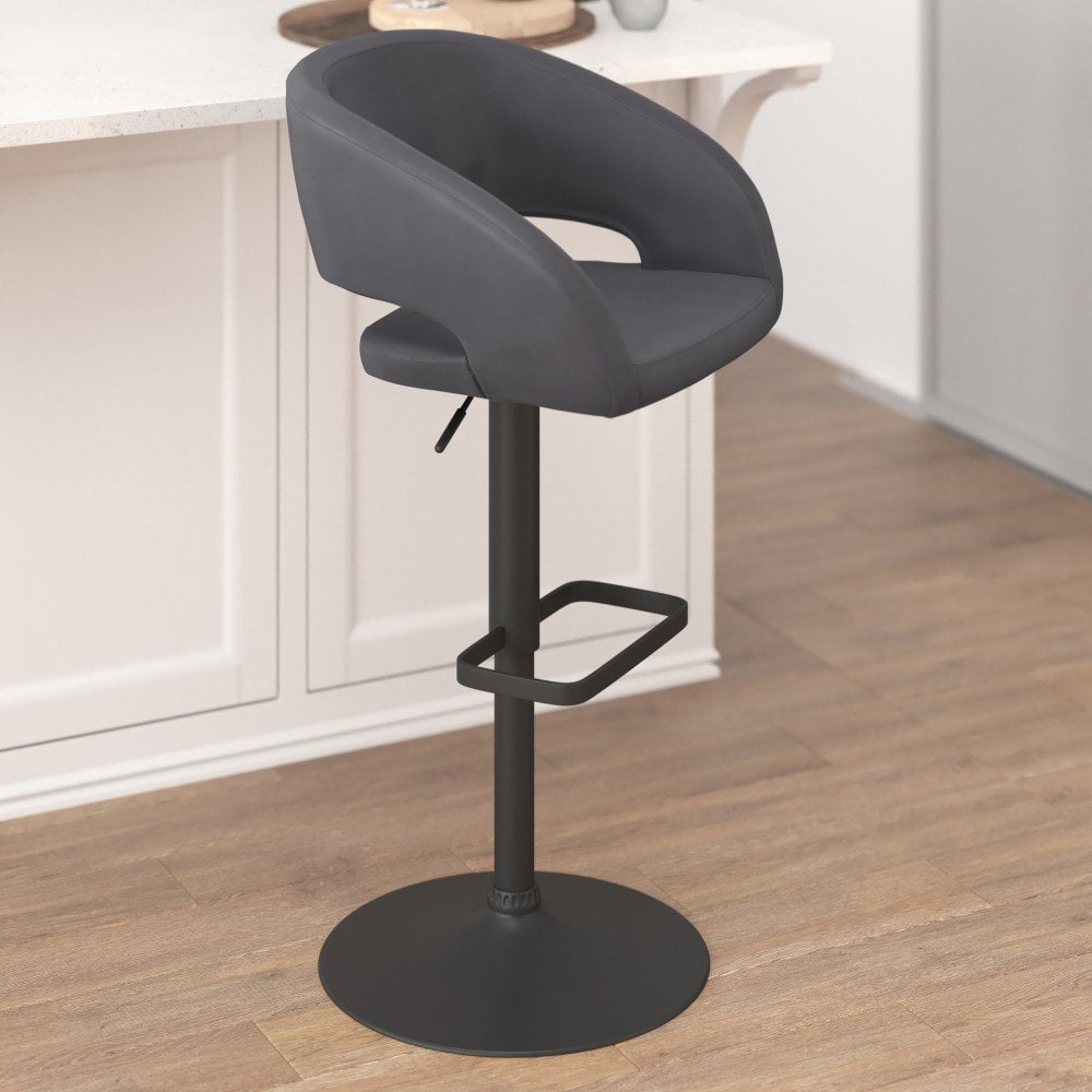 Modern Upholstered Adjustable-Height Barstool with Rounded Back