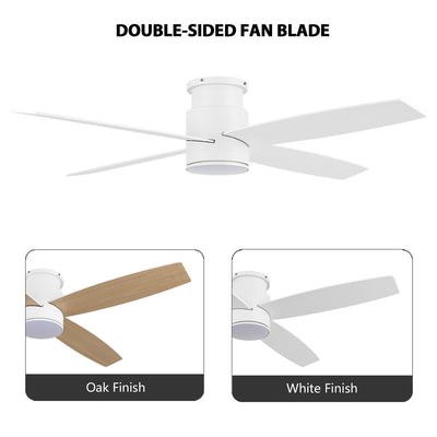 WINGBO 44/52 Inch Flush Mount DC Ceiling Fan with Lights and Remote, 4 Reversible Blades