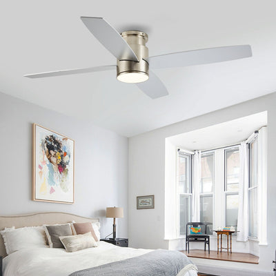 WINGBO 44/52 Inch Flush Mount DC Ceiling Fan with Lights and Remote, 4 Reversible Blades