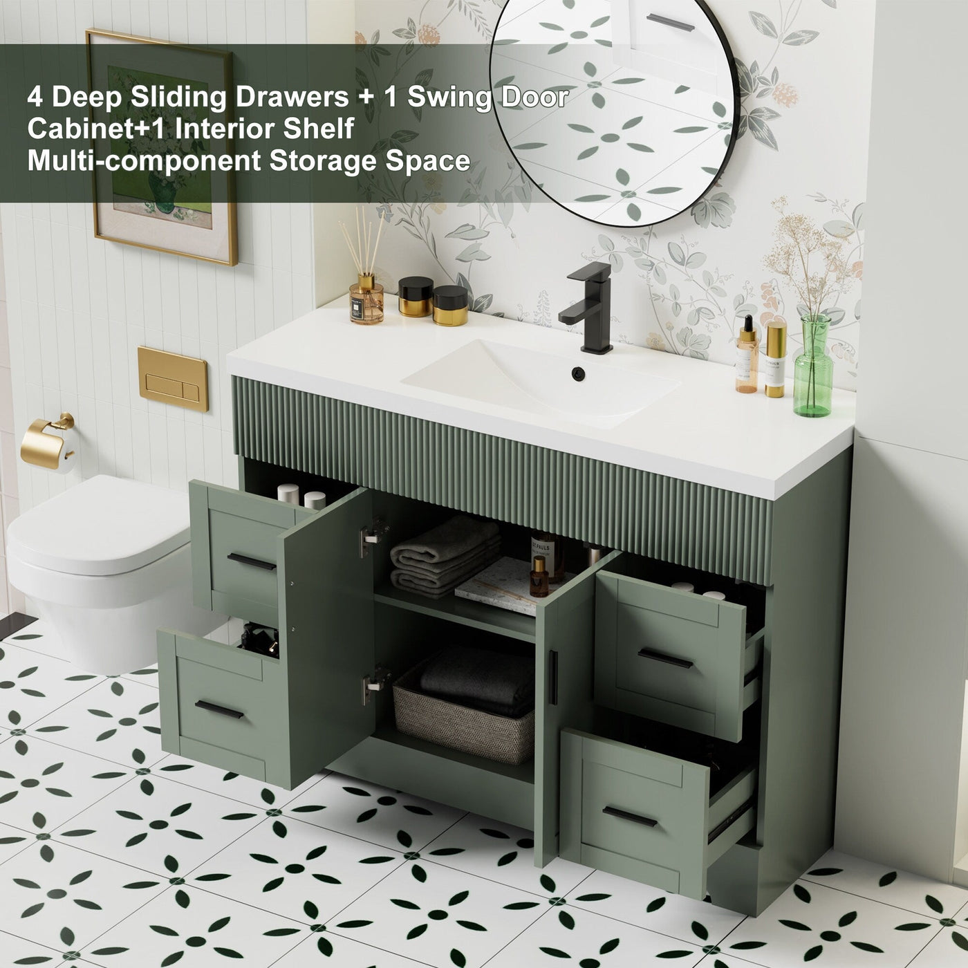 Wavy Line 30/36/48 Bathroom Vanity Set with Sink & Faucet