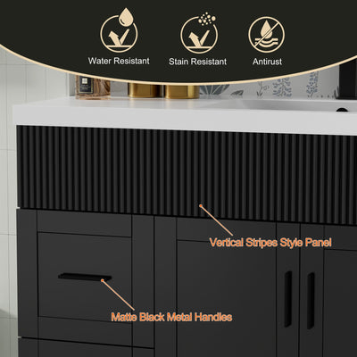 Wavy Line 30/36/48 Bathroom Vanity Set with Sink & Faucet