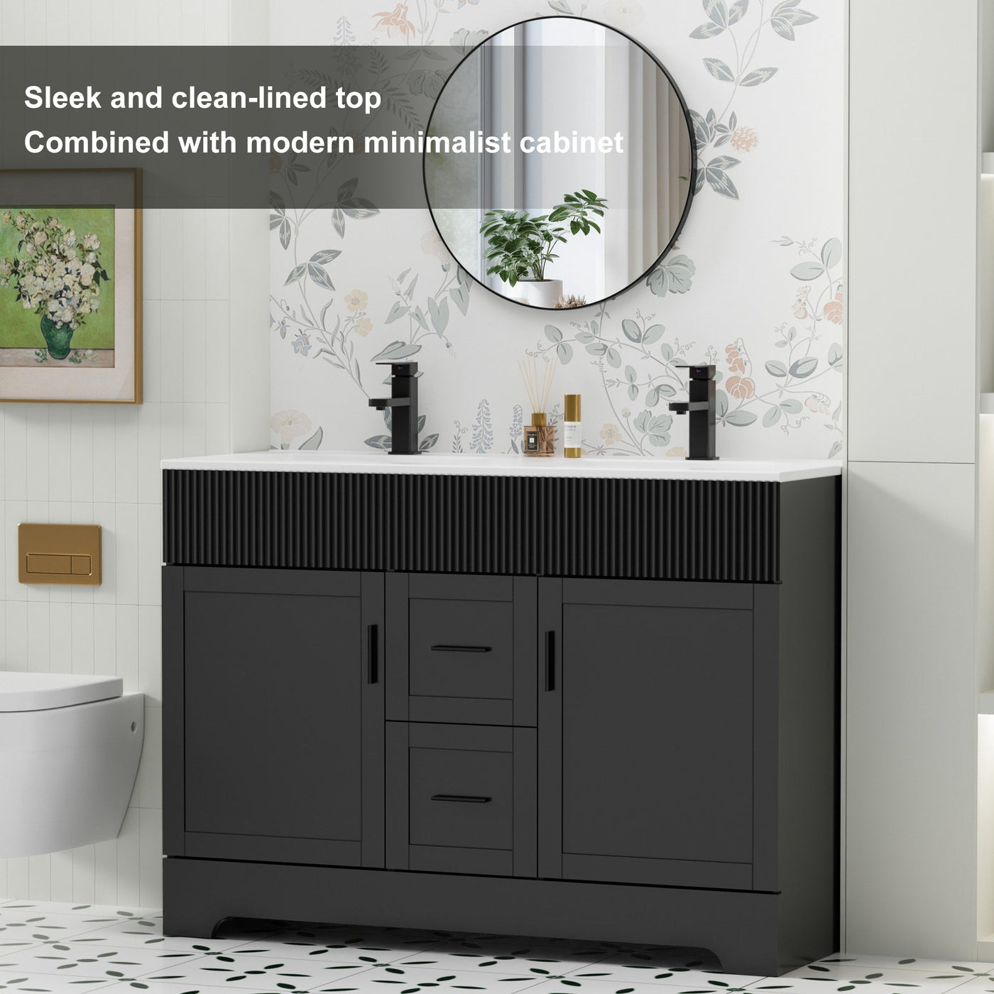 Wavy Line 30/36/48 Bathroom Vanity Set with Sink & Faucet