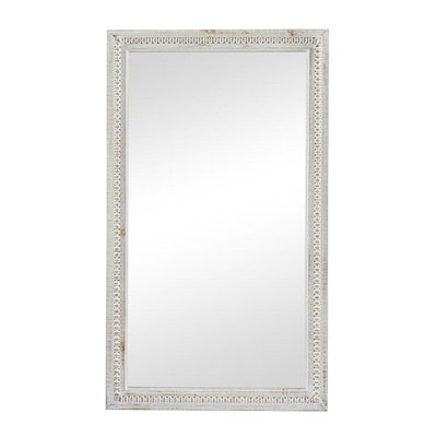 White Wash Rustic Wood Carved Beaded Rectangular Wall Mirror 48 x 28 - 48 x 28 Mirror