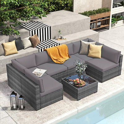 Wicker/ Steel 7-piece Outdoor Cushioned Sectional Sofa Set