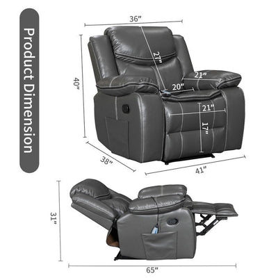 Wide Seat Durable Leather Massage and Heat Recliner