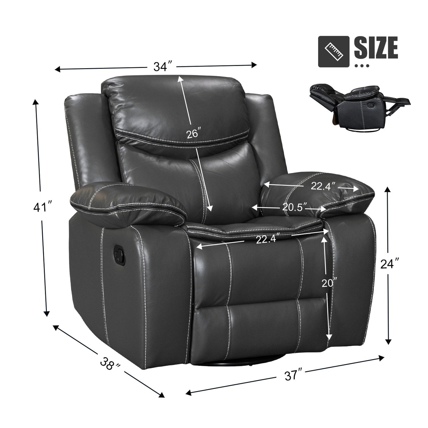 Wide Seat Durable Leather Massage and Heat Recliner