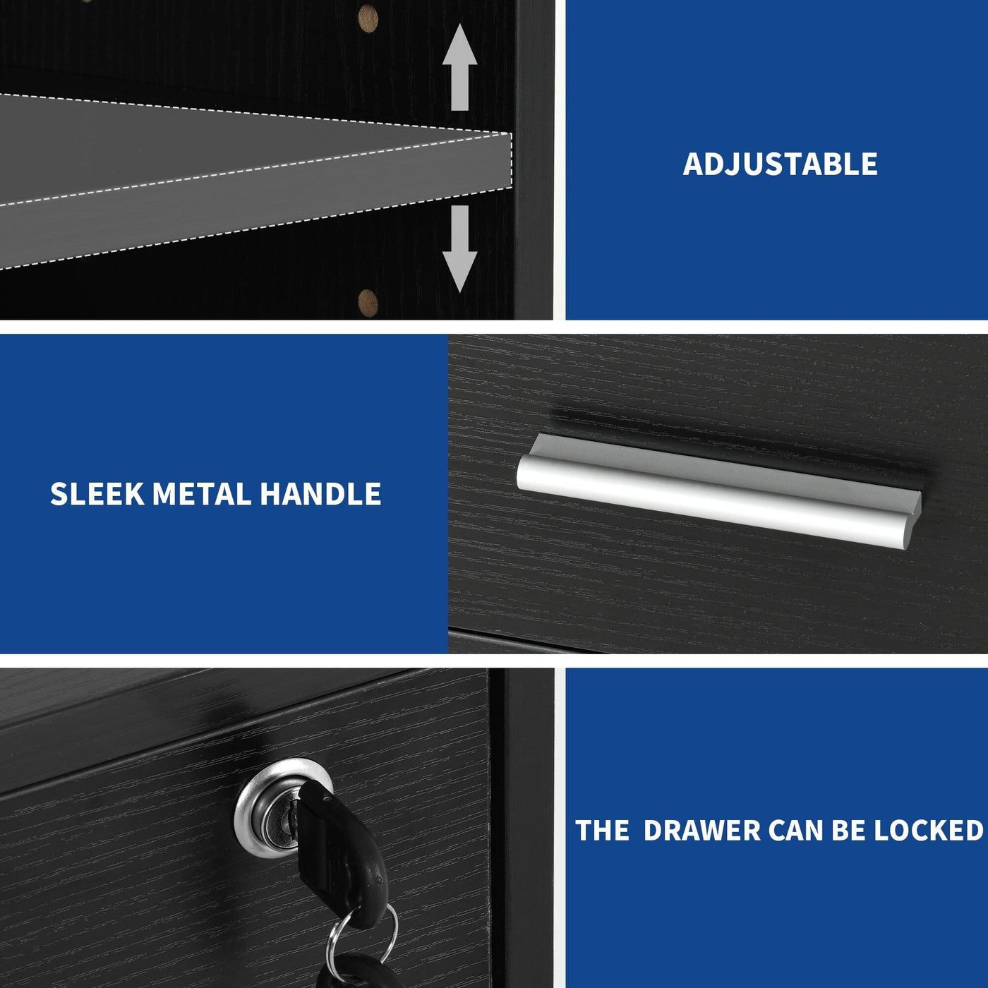 Wood File Cabinet with Charging Station Mobile Lateral Filing Cabinet Lockable Fits A4 Letter Legal Size Files