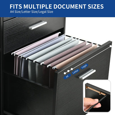 Wood File Cabinet with Charging Station Mobile Lateral Filing Cabinet Lockable Fits A4 Letter Legal Size Files
