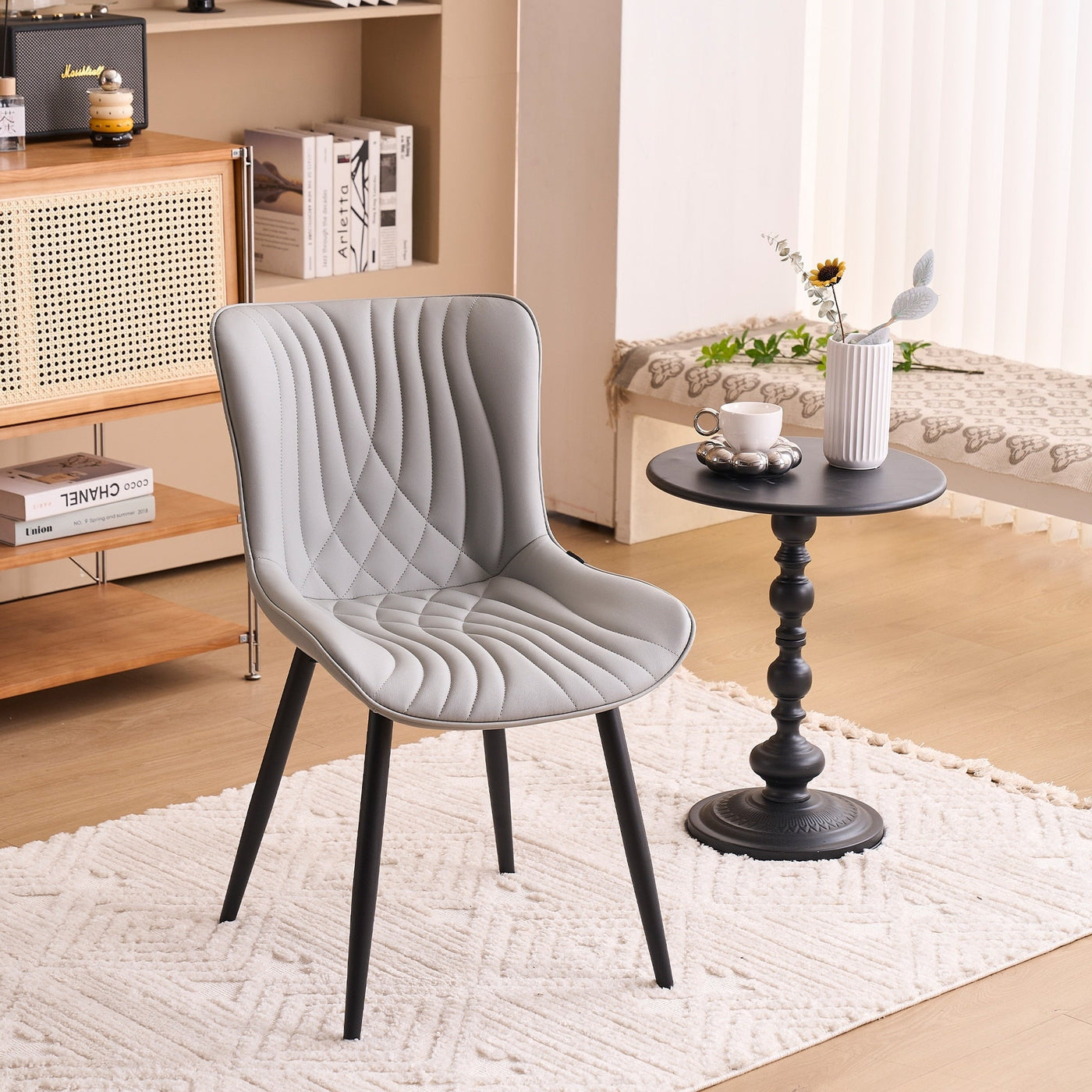 Modern Upholstered Leather Armless Dining Chairs Set of 2