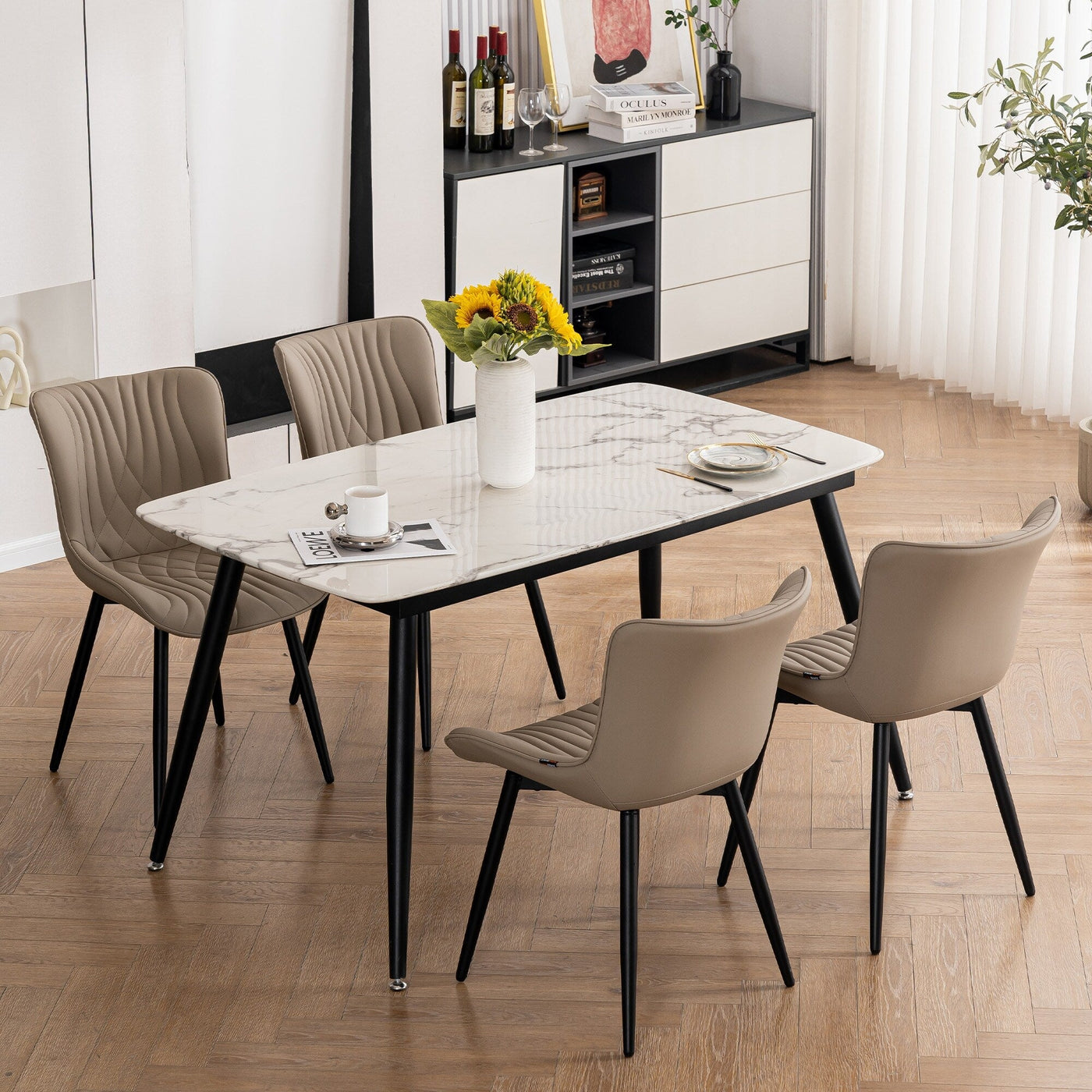 Modern Upholstered Leather Armless Dining Chairs Set of 2