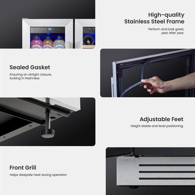 24 Inch Wine/Beverage Refrigerator Cooler, 20 Bottle/60 Can DUAL ZONE Fridge - 24 inch